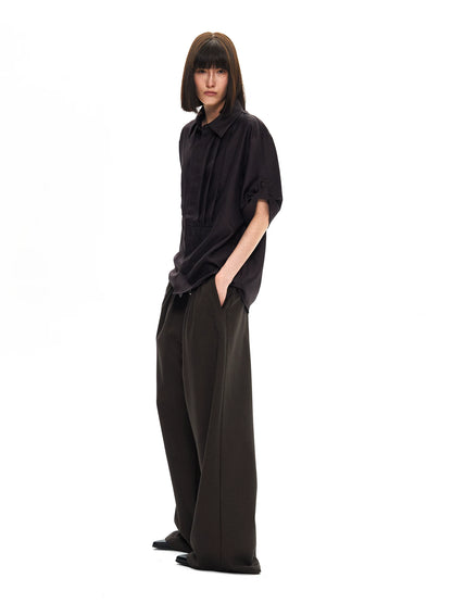 GLOSSY SILK PLEAT SHIRT