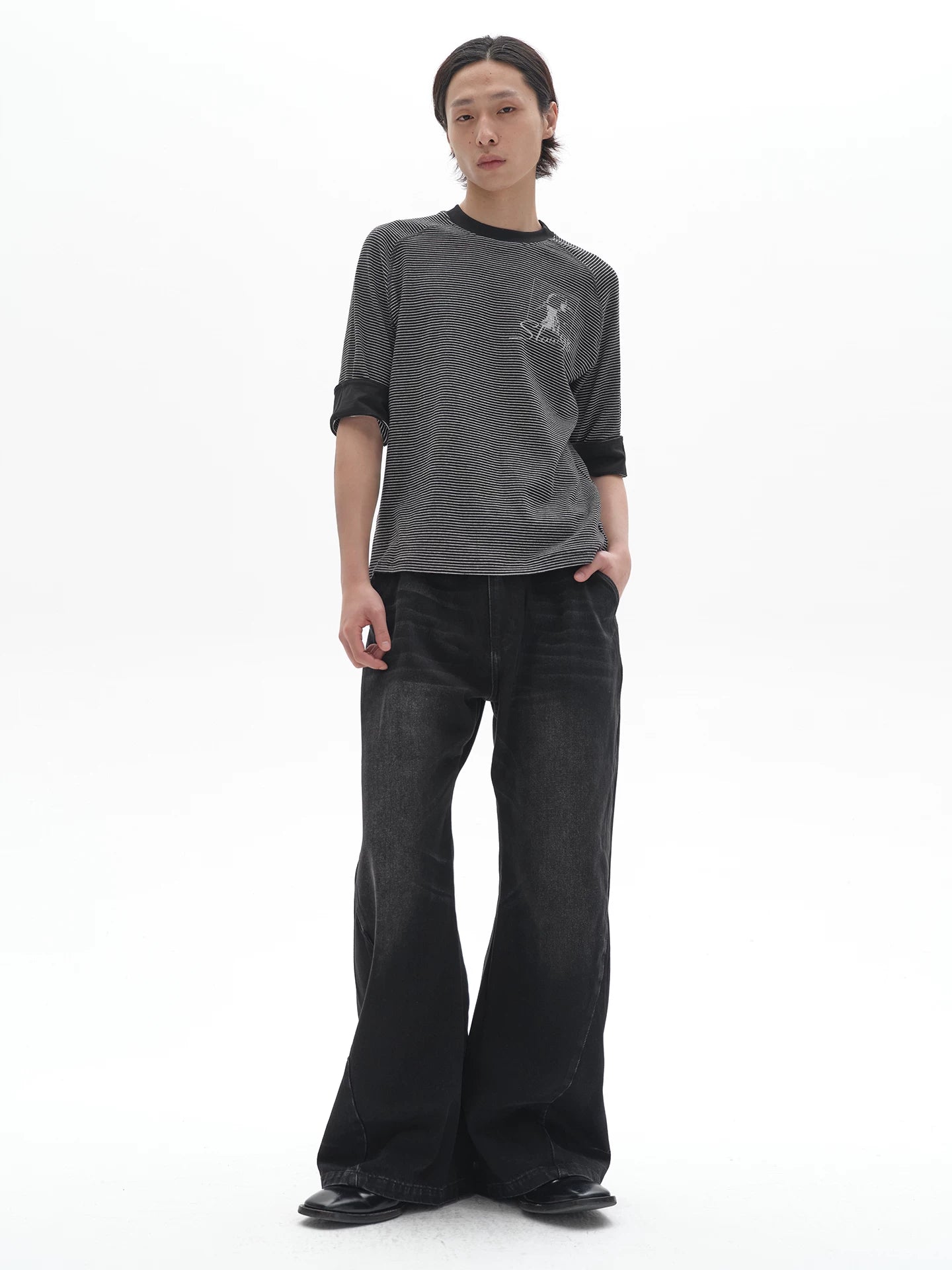 TWO-TONE TWISTED DENIM PANTS