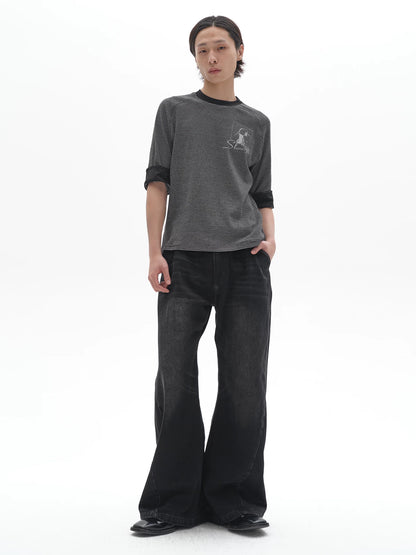 TWO-TONE TWISTED DENIM PANTS