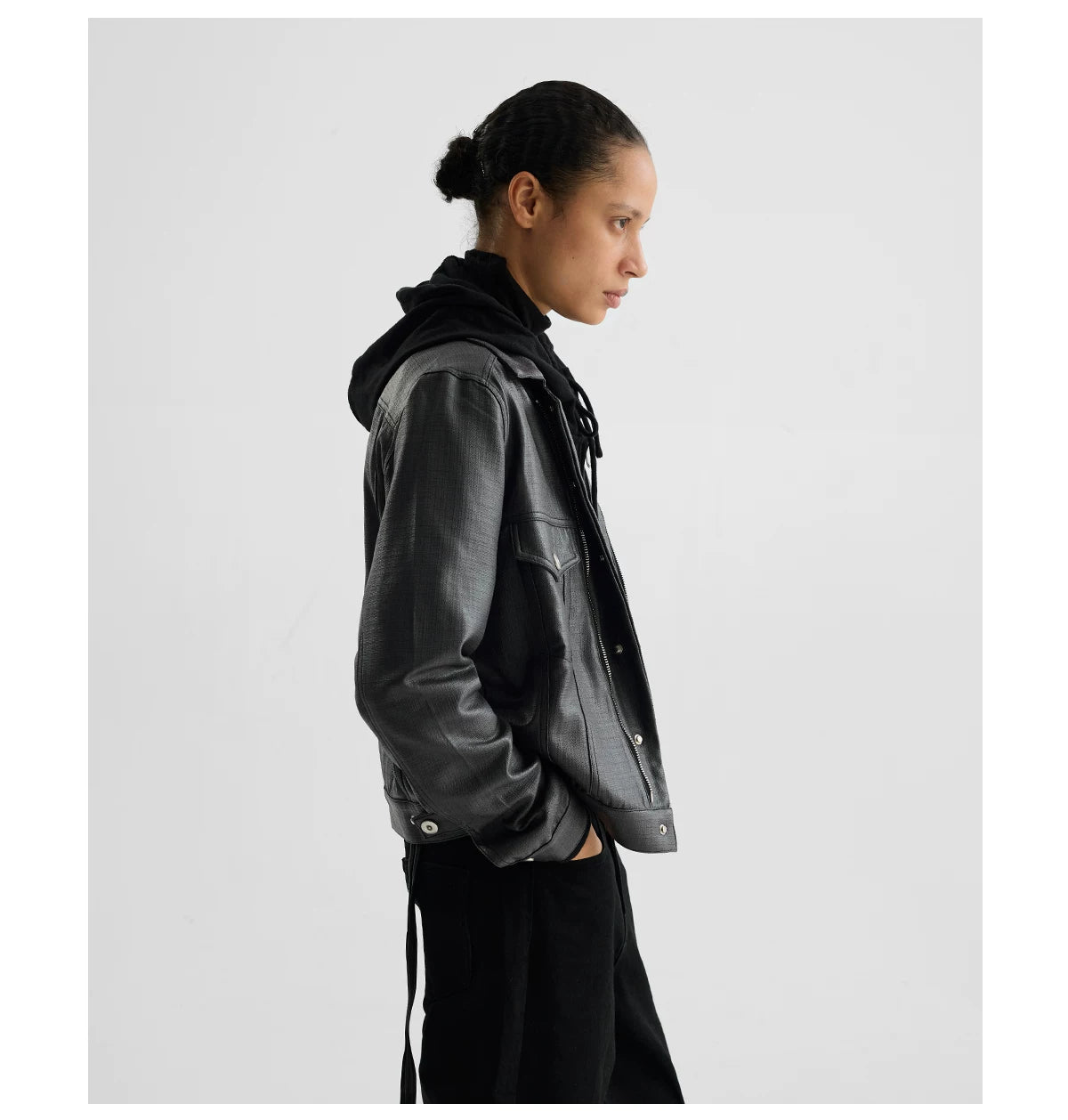 COATED TYPE THREE BIKER JACKET ブラック