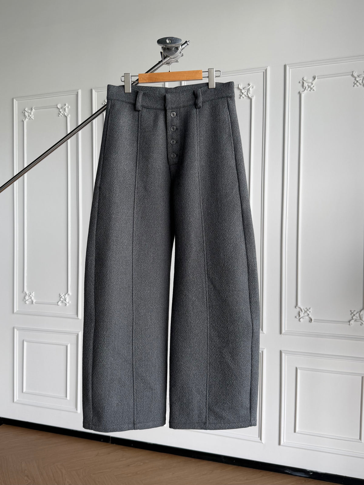 BUTTON FLY WOOL BLEND WIDE PANTS 5