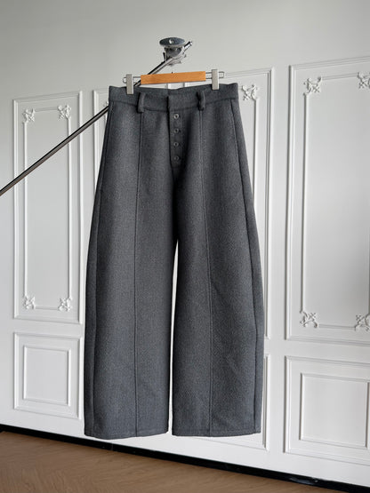 BUTTON FLY WOOL BLEND WIDE PANTS 5