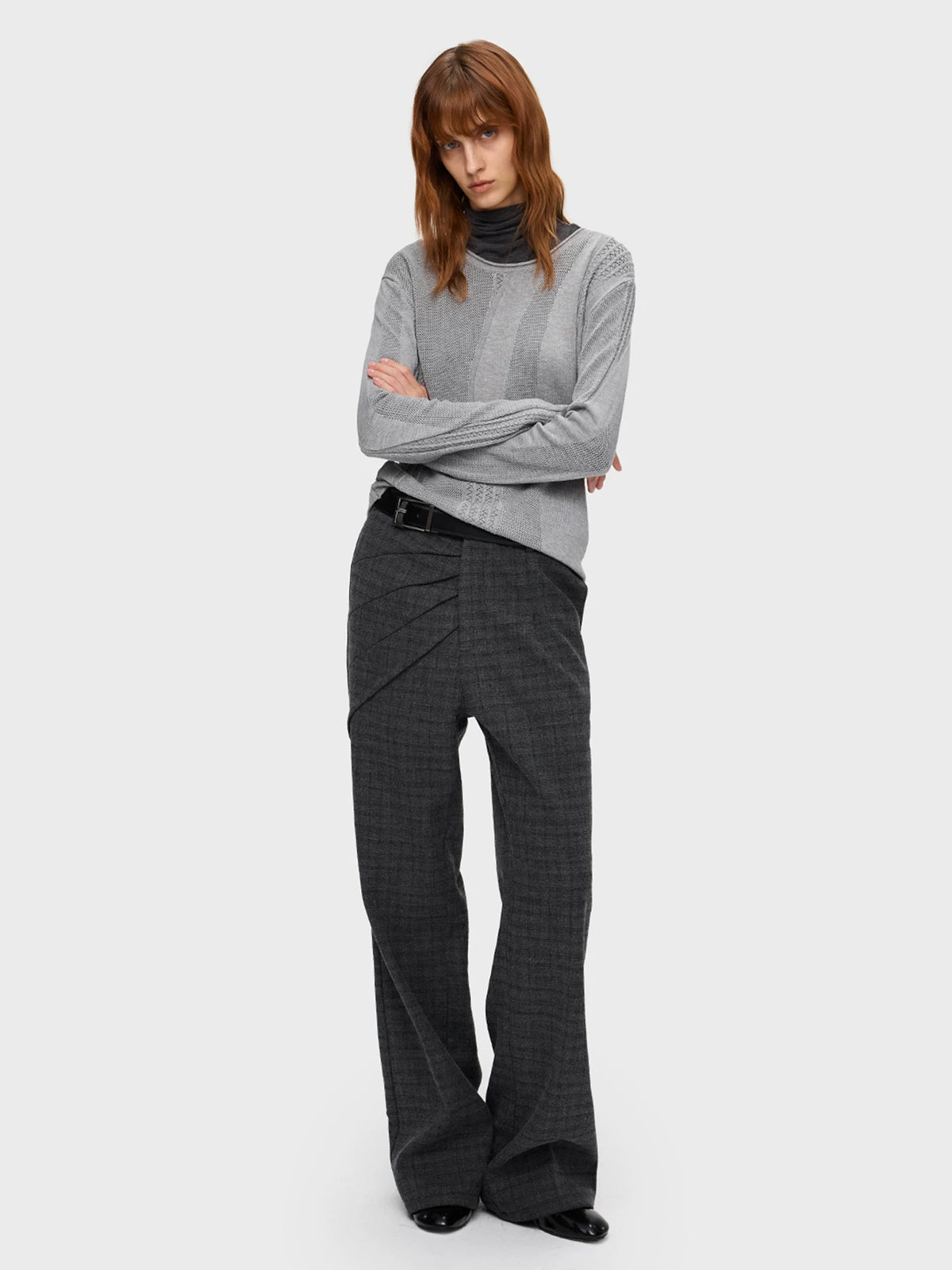 RADIATING PLEAT CHECK TROUSERS 4