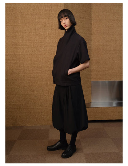 LEAF PATTERNED PLEATED PANTS