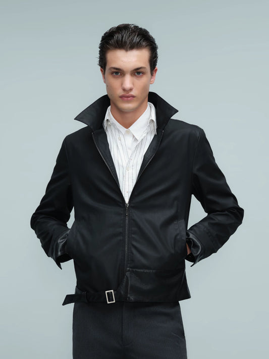 WAXED BUCKLE HEM JACKET ブラック