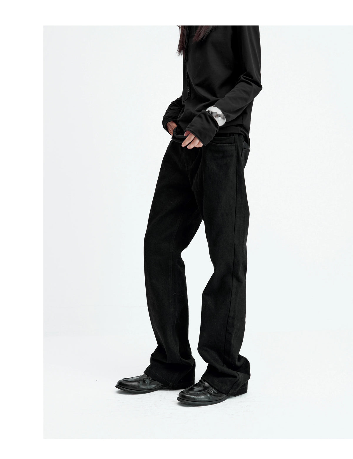 DOUBLE-LAYER PATCHWORK SLIM JEANS