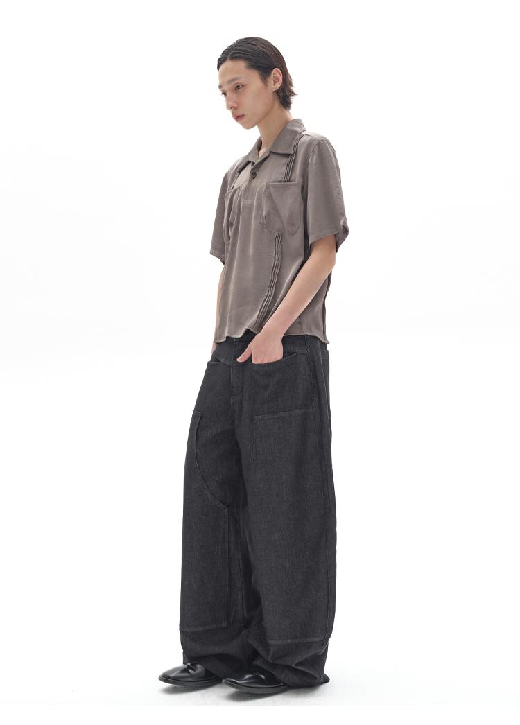 LIGHT GRAY PLEATED POLO SHIRT