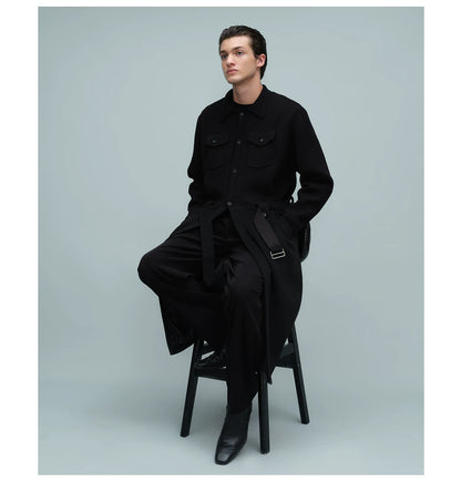 KNIT PANEL LONG COAT ブラック