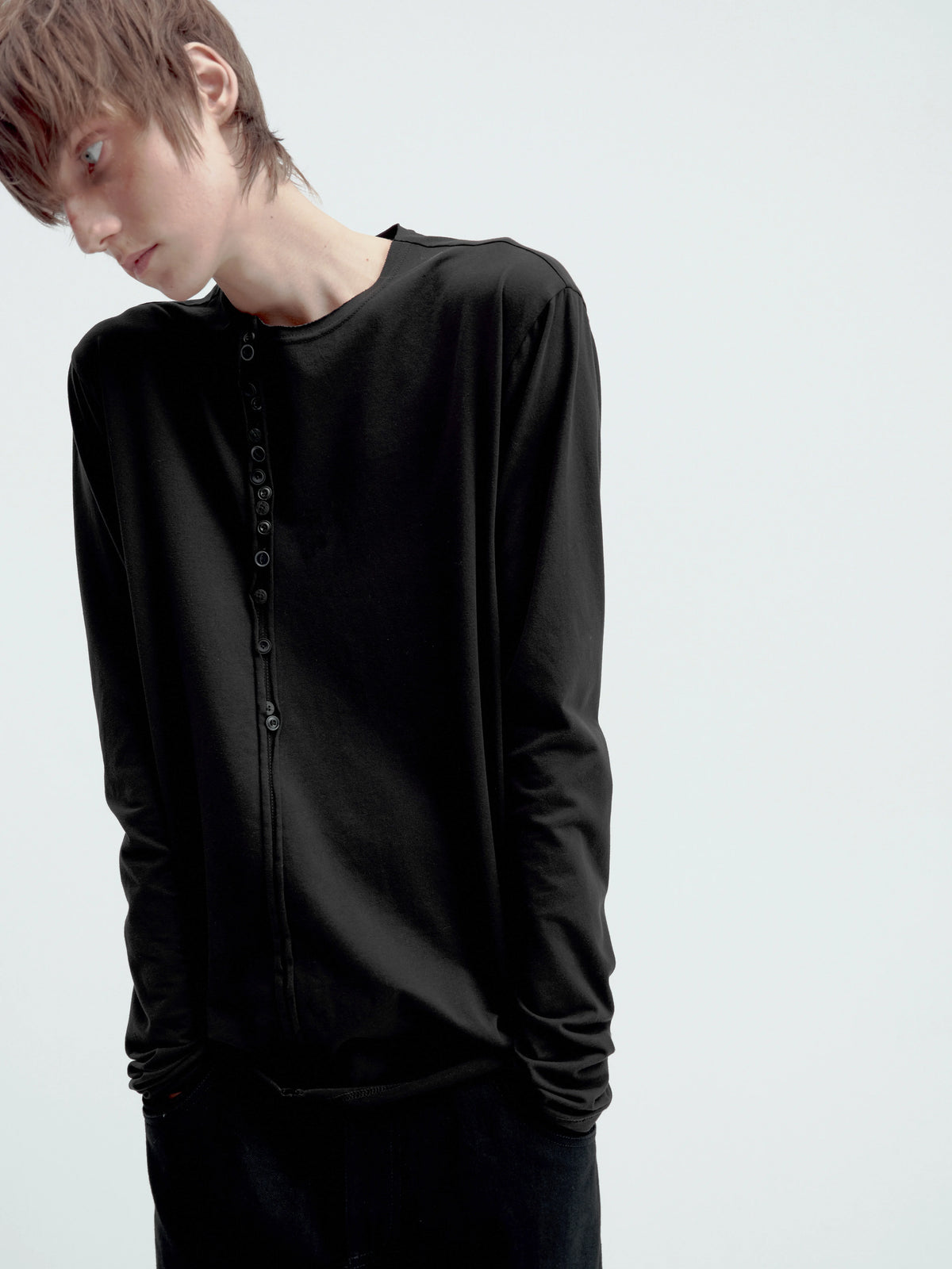 ASYMMETRICAL BUTTON-UP COTTON TOP