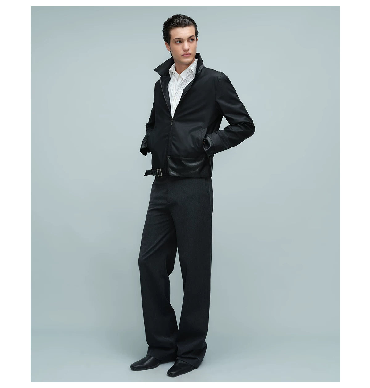WAXED BUCKLE HEM JACKET ブラック