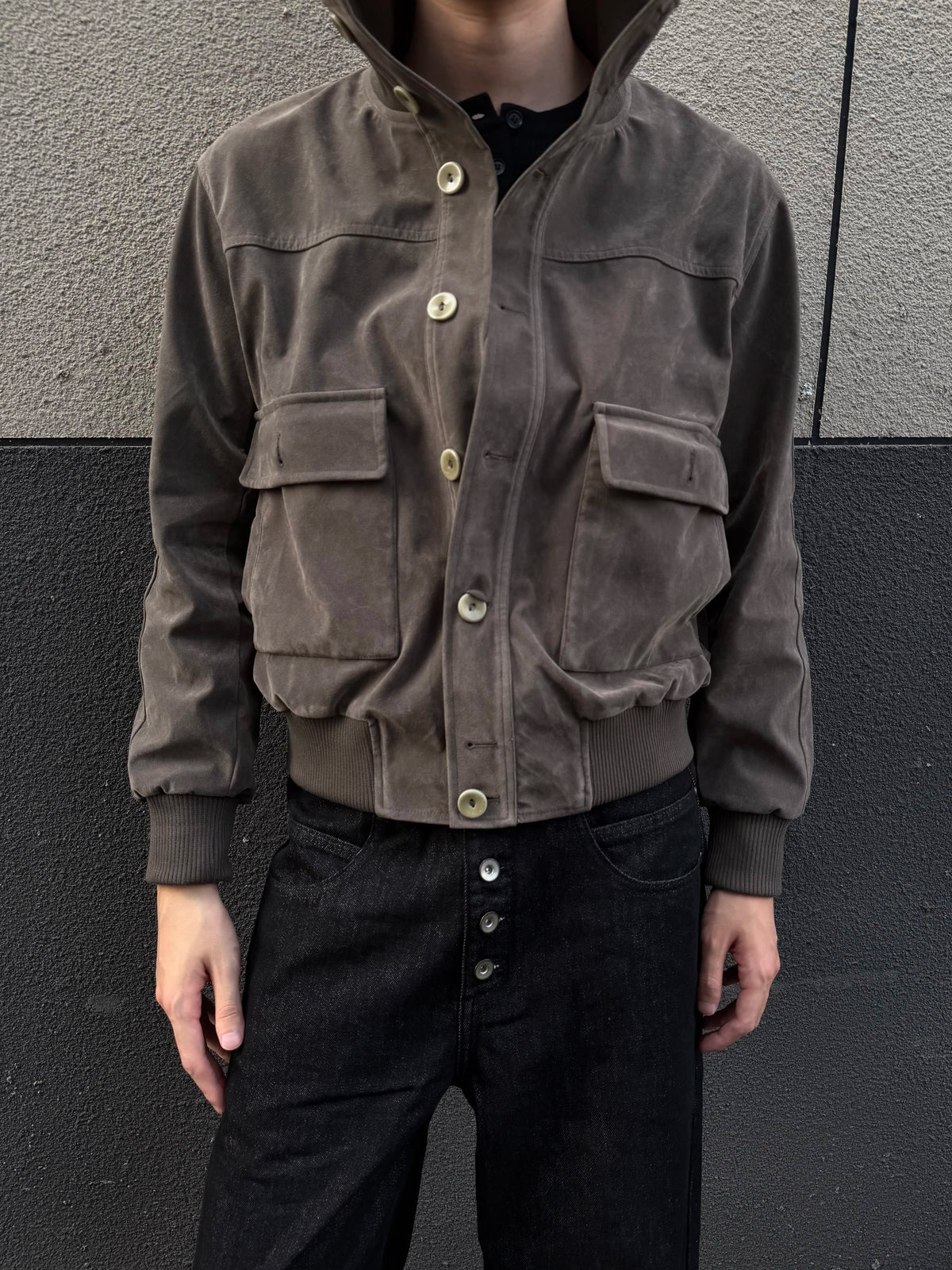 RIBBED STAND-UP COLLAR JACKET