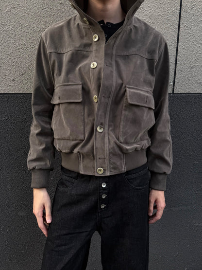 RIBBED STAND-UP COLLAR JACKET