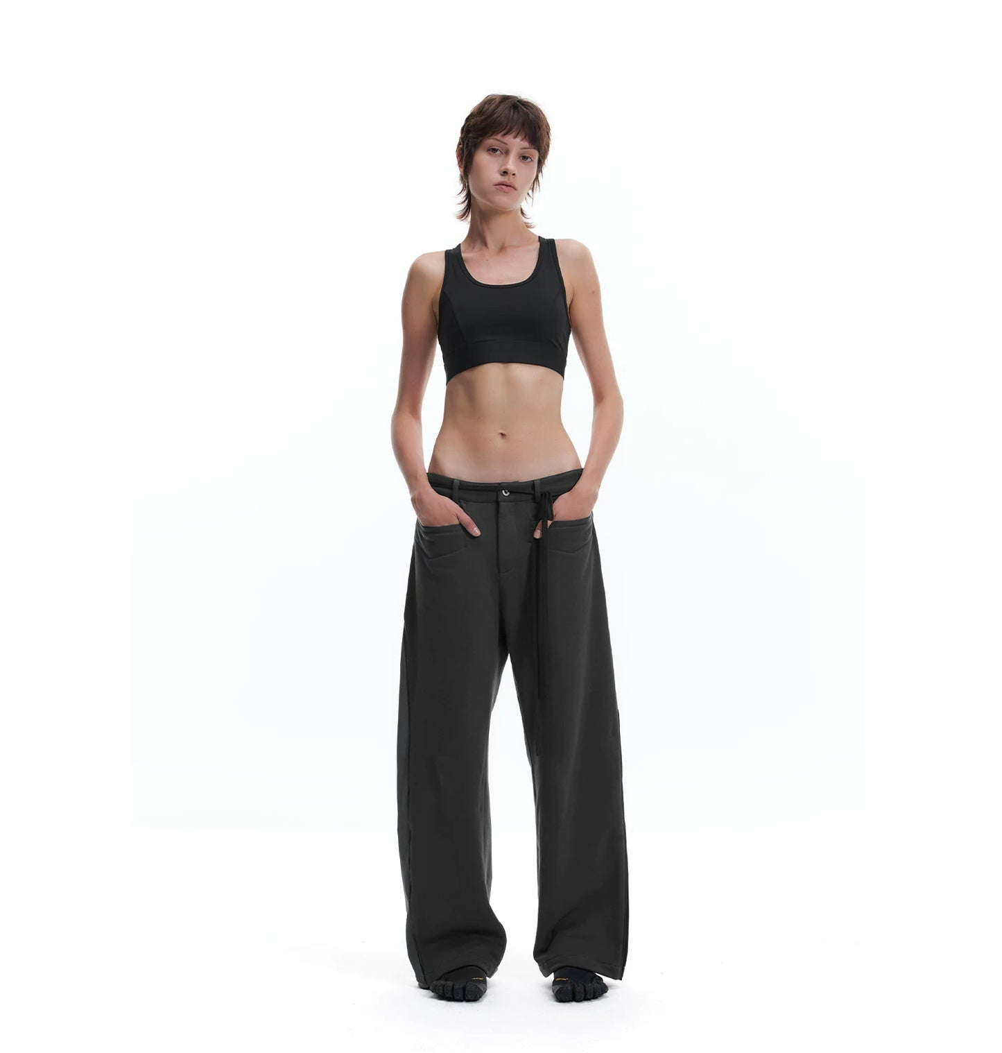 PATCHWORK SWEATPANTS WITH LEATHER CORDS