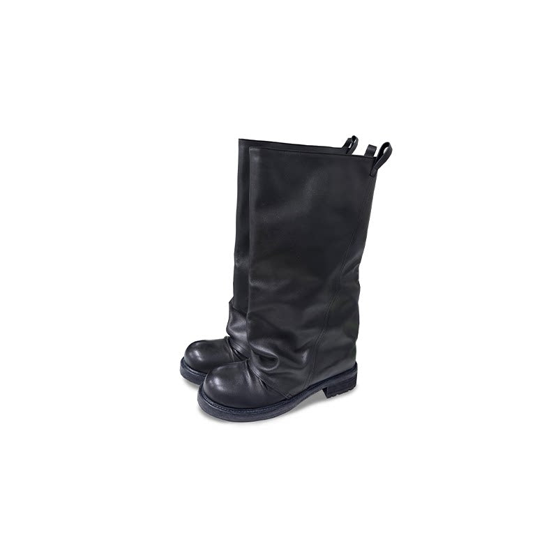 PLEATED COWHIDE LEATHER BOOTS
