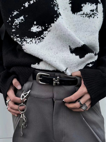 VINTAGE LEATHER BELT WITH SILVER BUCKLE