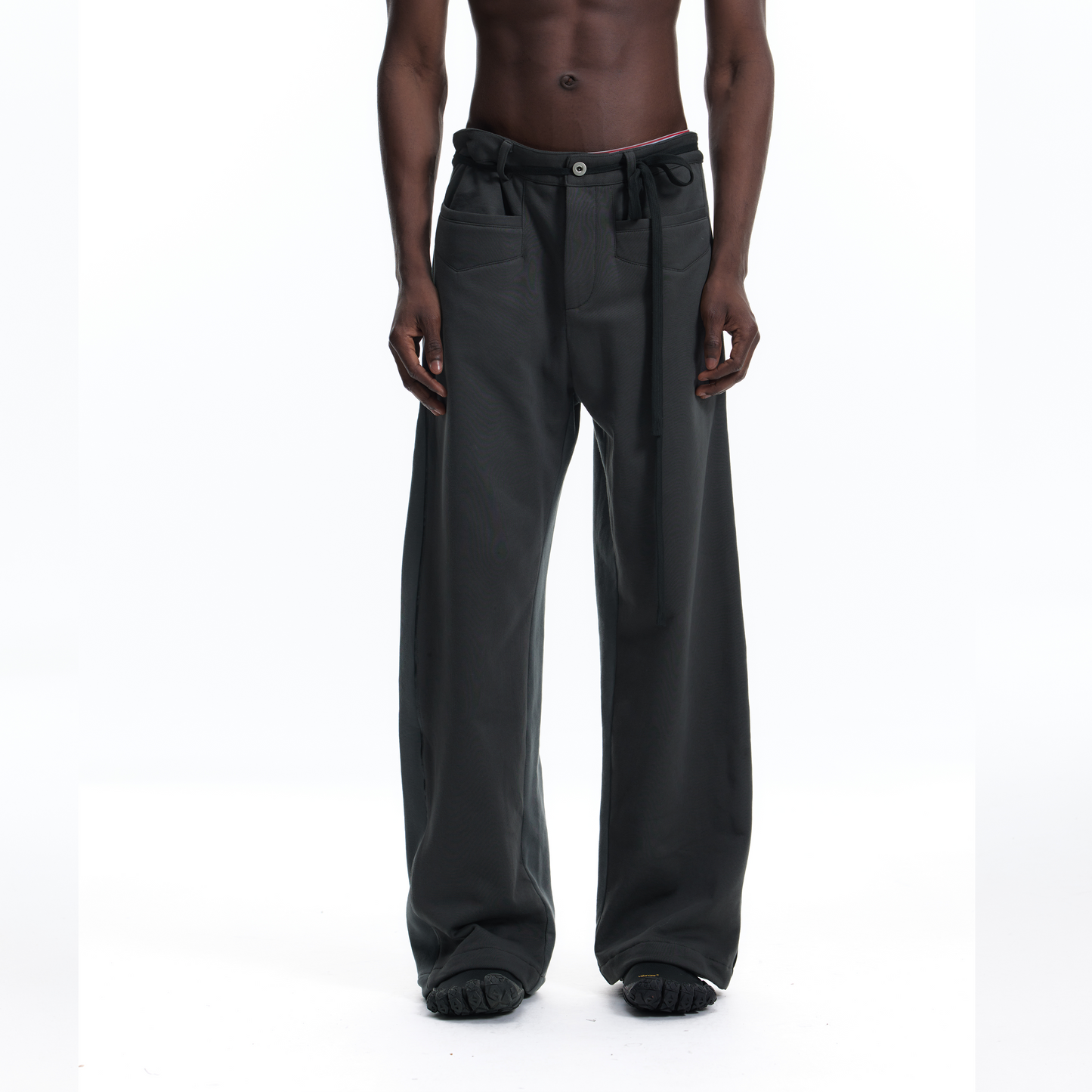 PATCHWORK SWEATPANTS WITH LEATHER CORDS