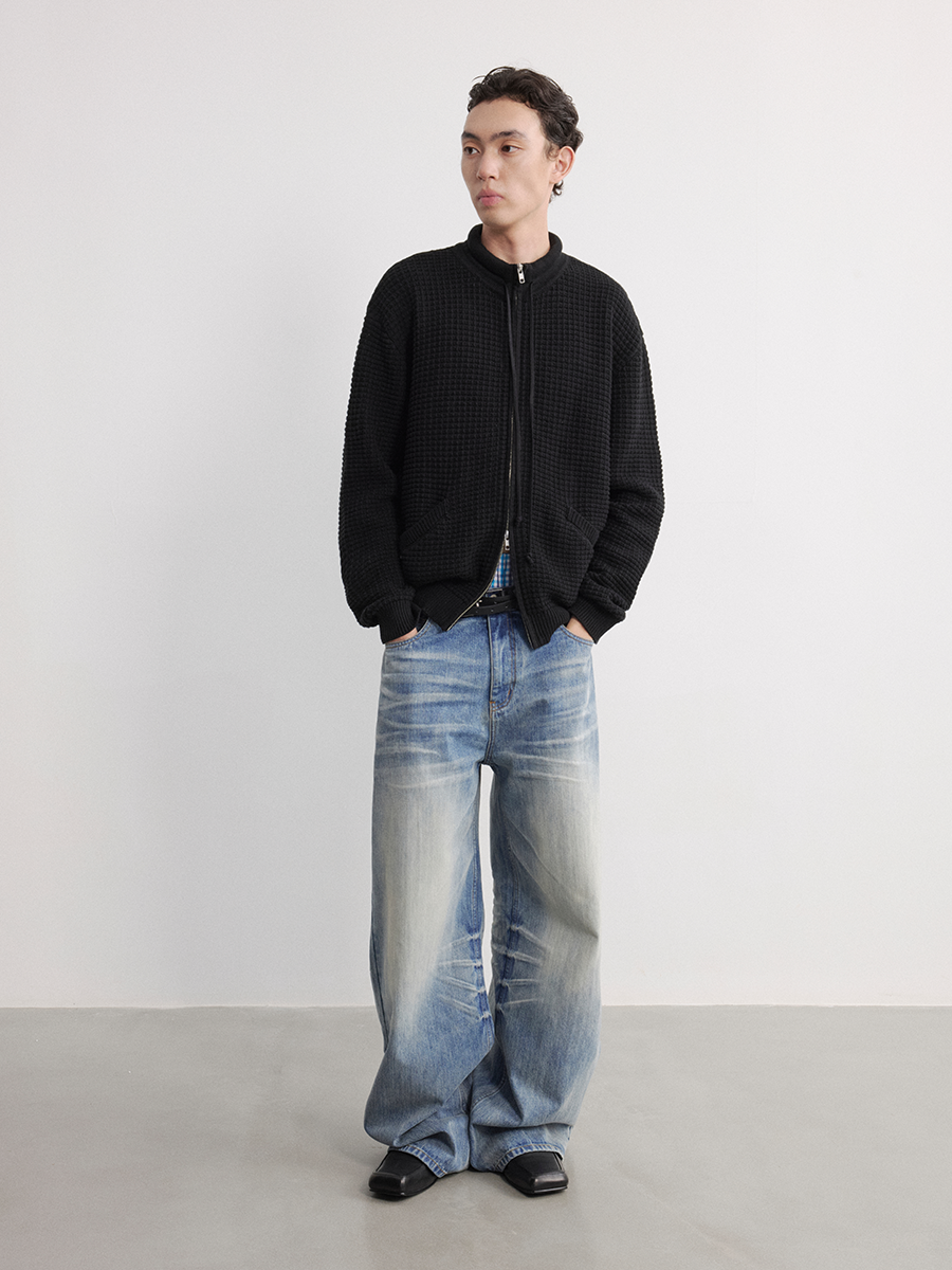 BAMBOO PRINT ICE BLUE WIDE LEG PANTS