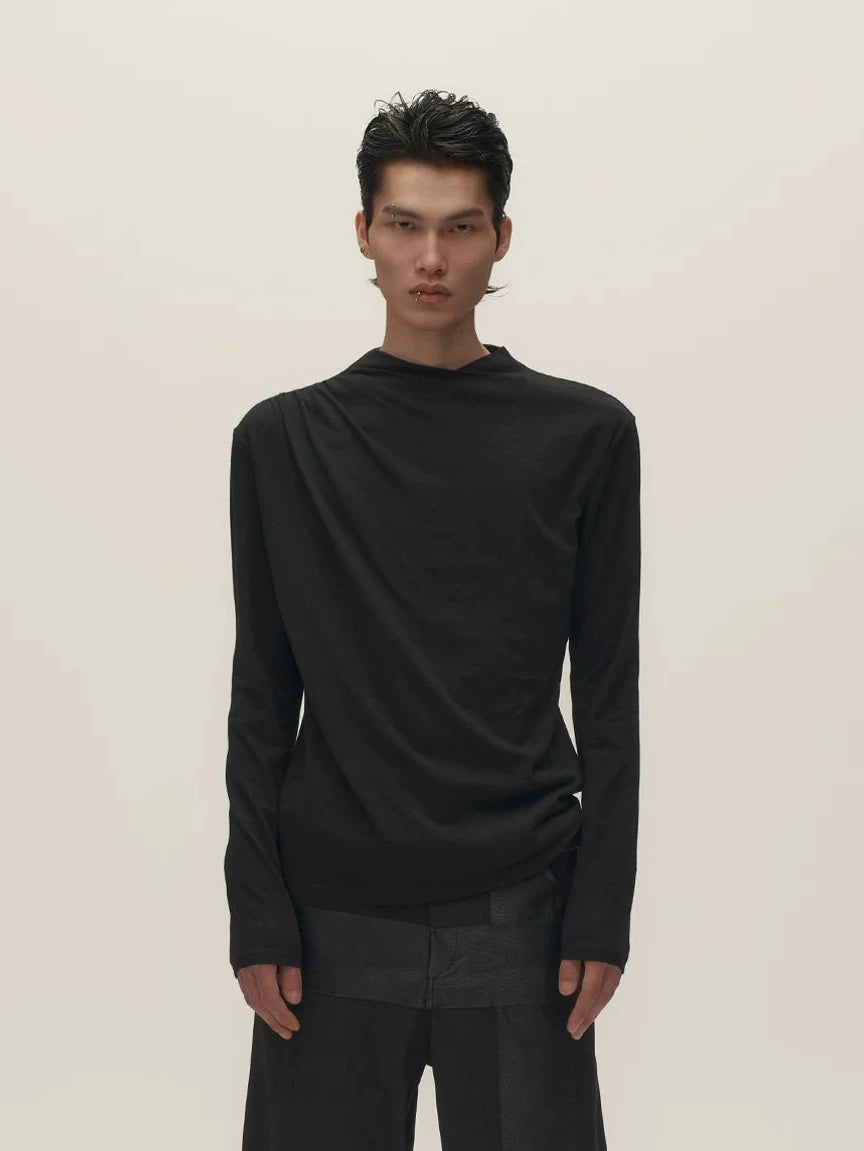 PLEATED HIGH NECK LONG SLEEVE