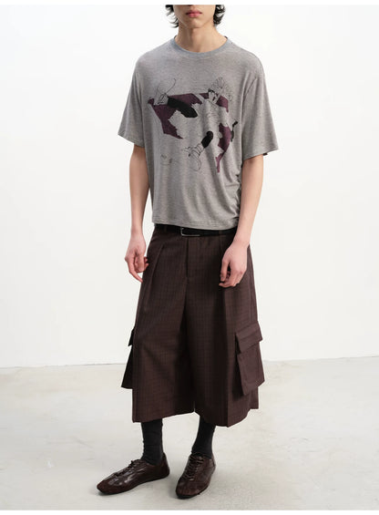 PLAID PLEATED WORK SHORTS