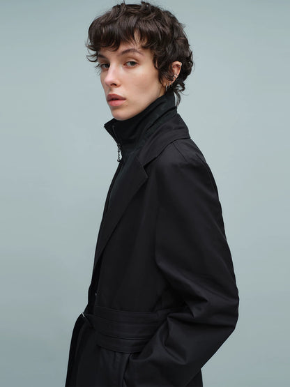 LAYERED BELTED TRENCH COAT ブラック