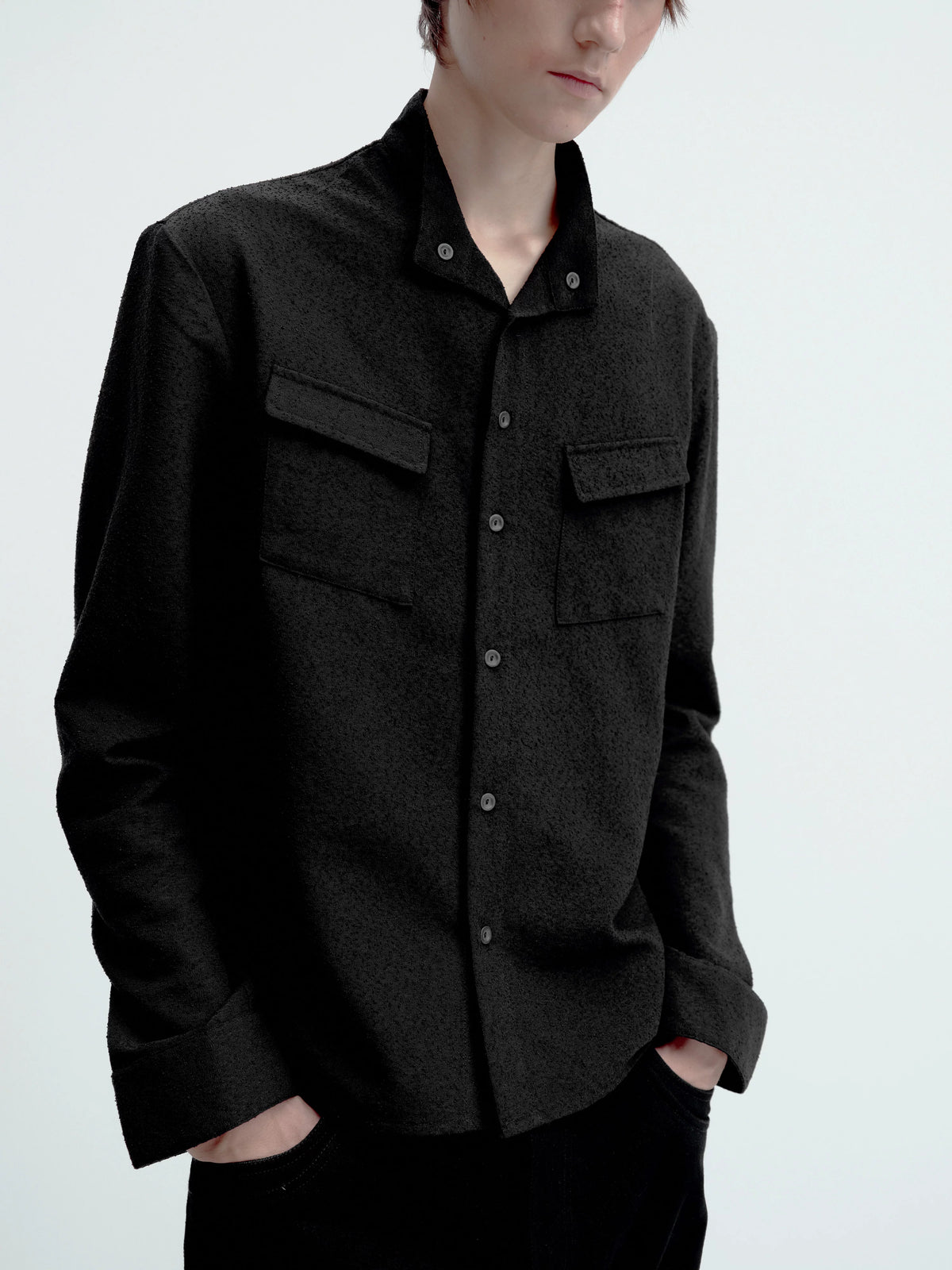 TEXTURED FITTED LONG-SLEEVE SHIRT