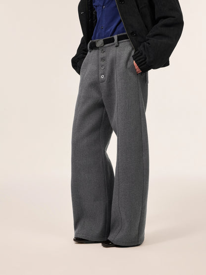 BUTTON FLY WOOL BLEND WIDE PANTS 3