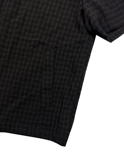 CHECKERED MESH HALF-PLACKET SHIRT