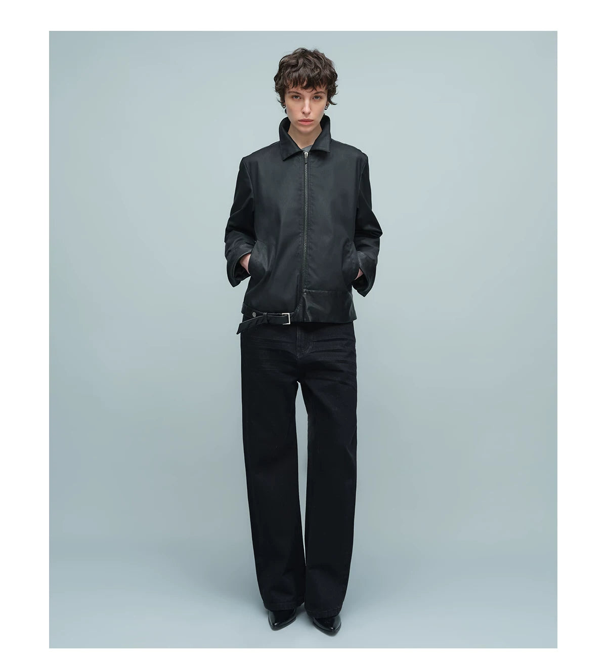 WAXED BUCKLE HEM JACKET ブラック