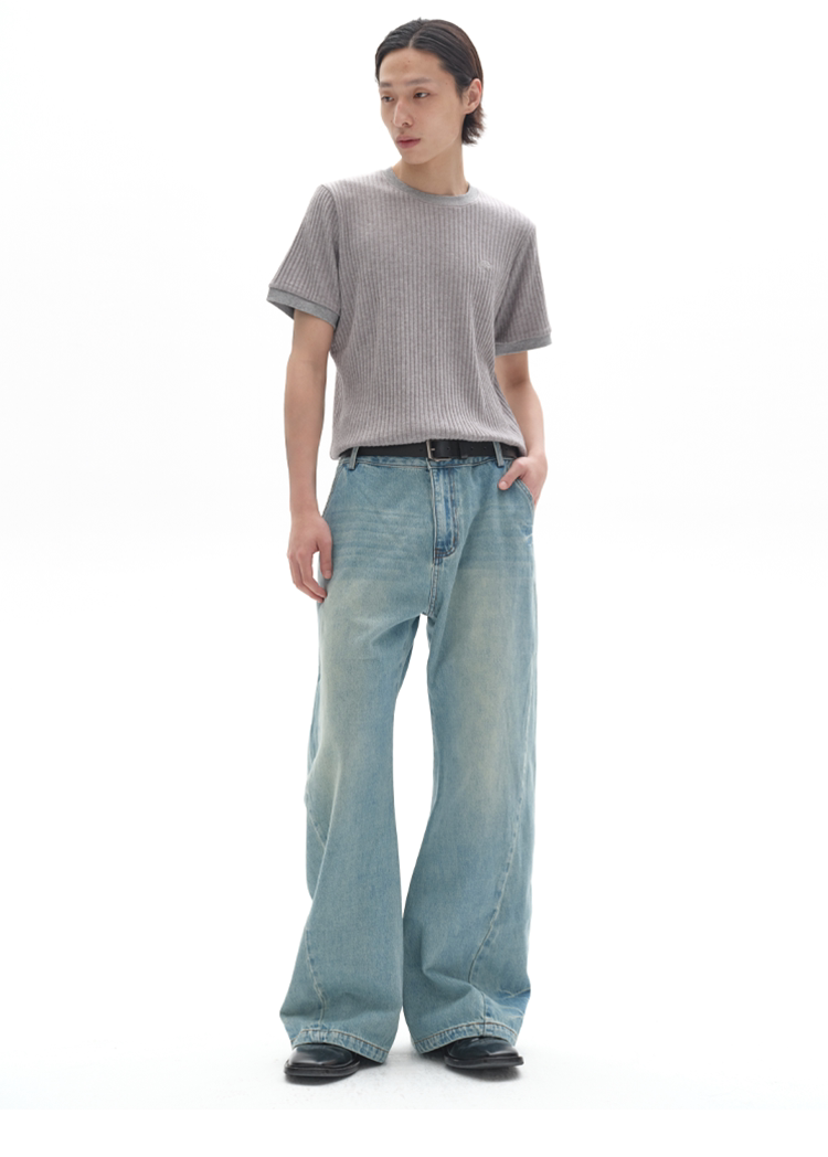 TWO-TONE TWISTED DENIM PANTS