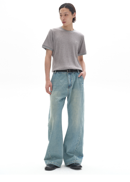 TWO-TONE TWISTED DENIM PANTS