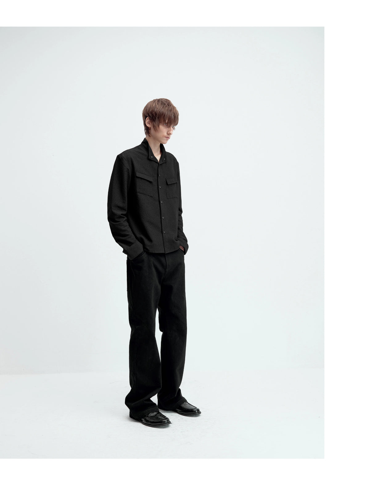 TEXTURED FITTED LONG-SLEEVE SHIRT