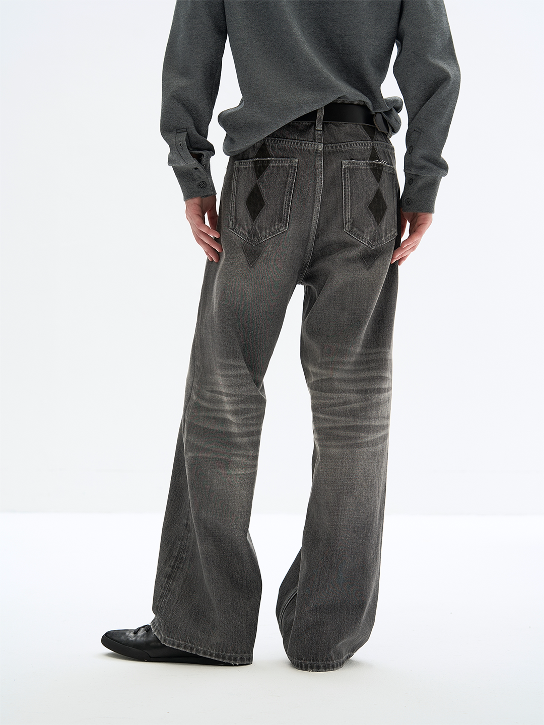WASHED GRAY RIBBED DENIM PANTS