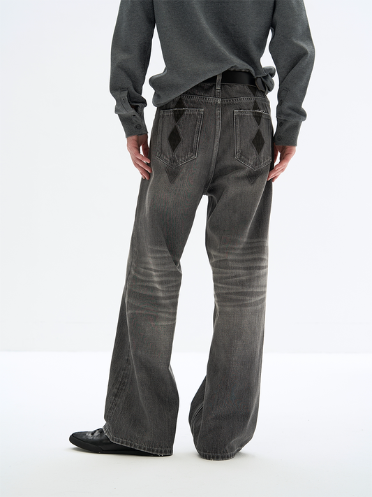 WASHED GRAY RIBBED DENIM PANTS
