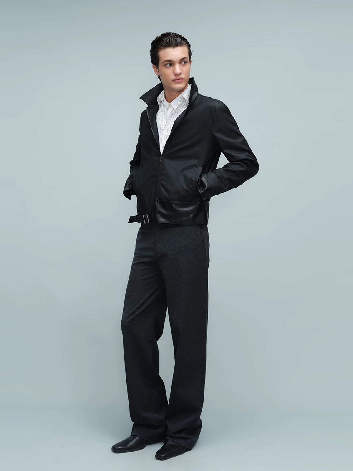 WAXED BUCKLE HEM JACKET ブラック