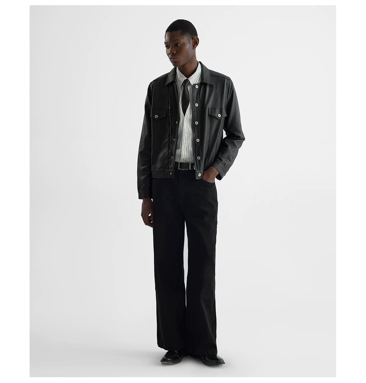 COATED TYPE THREE BIKER JACKET ブラック