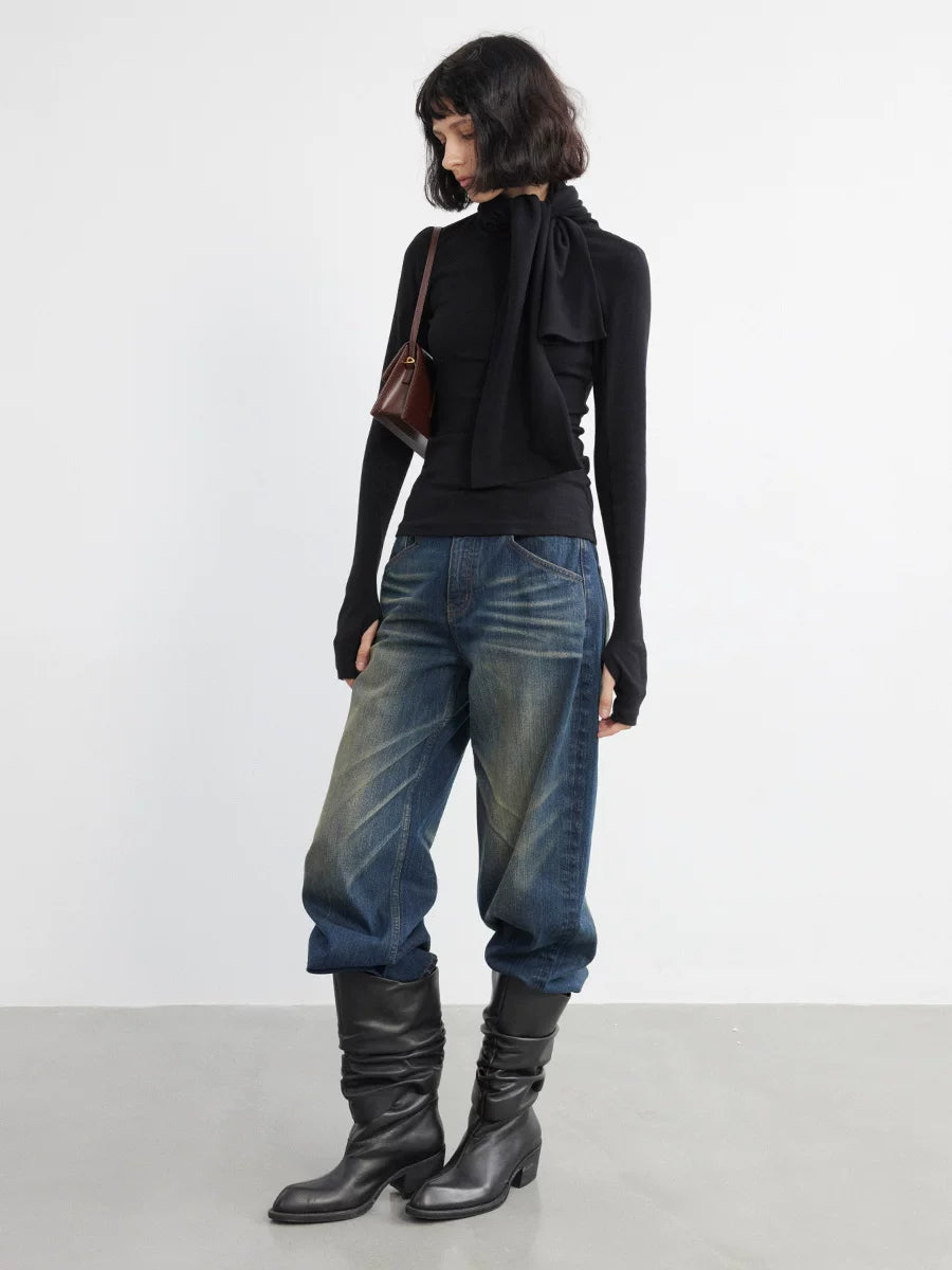 RETRO TWO-TONE STRAIGHT-LEG JEANS