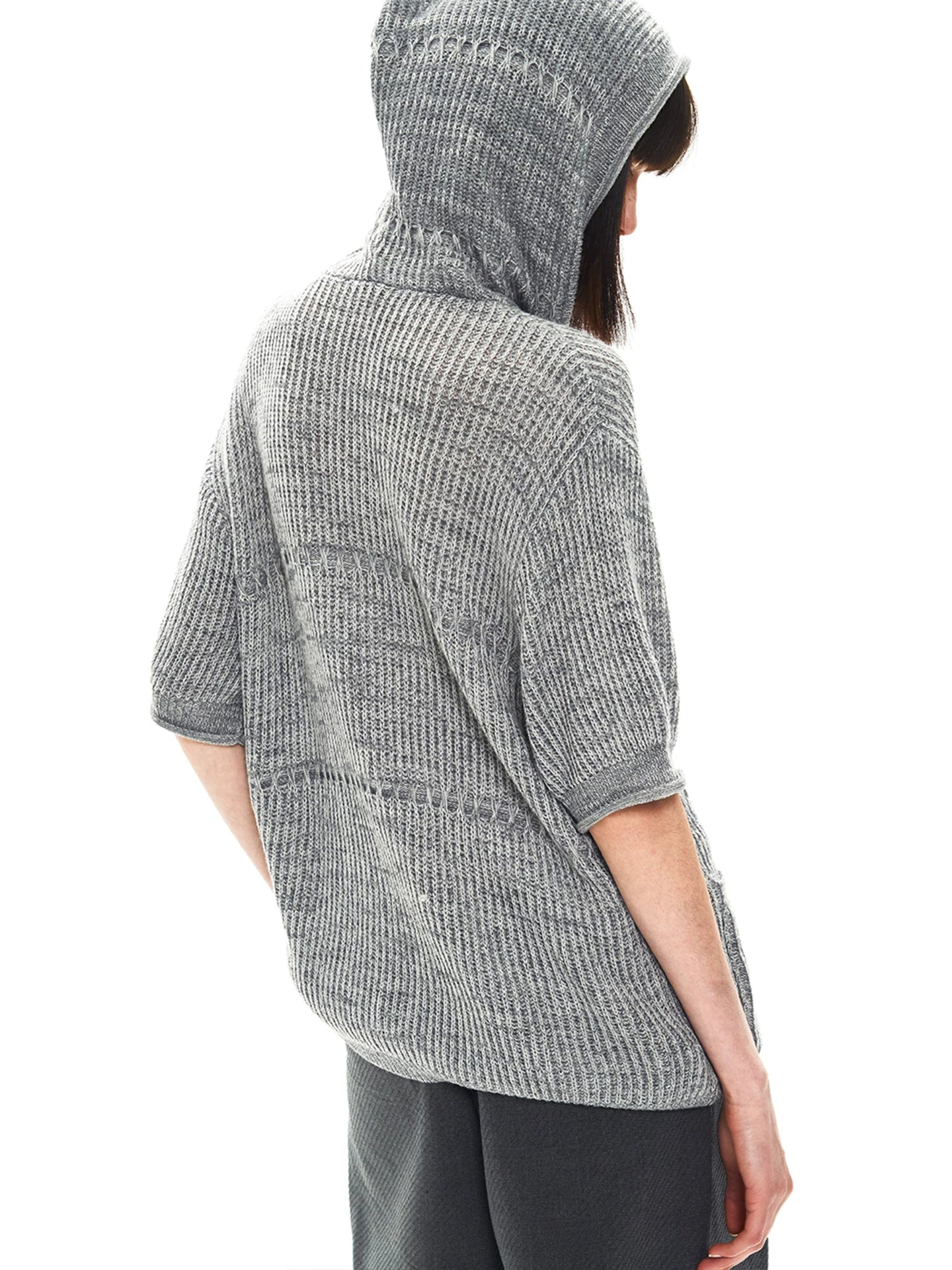 JACQUARD HOODED CARDIGAN