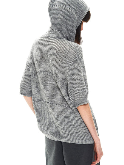 JACQUARD HOODED CARDIGAN