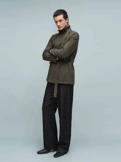 BELTED STAND COLLAR JACKET アーミーグリーン
