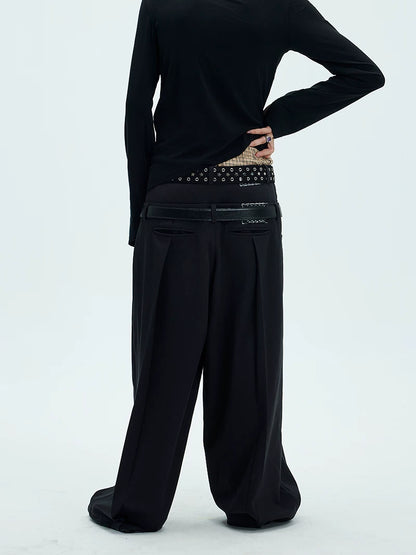 DOUBLE BELTED DRAPED PANTS