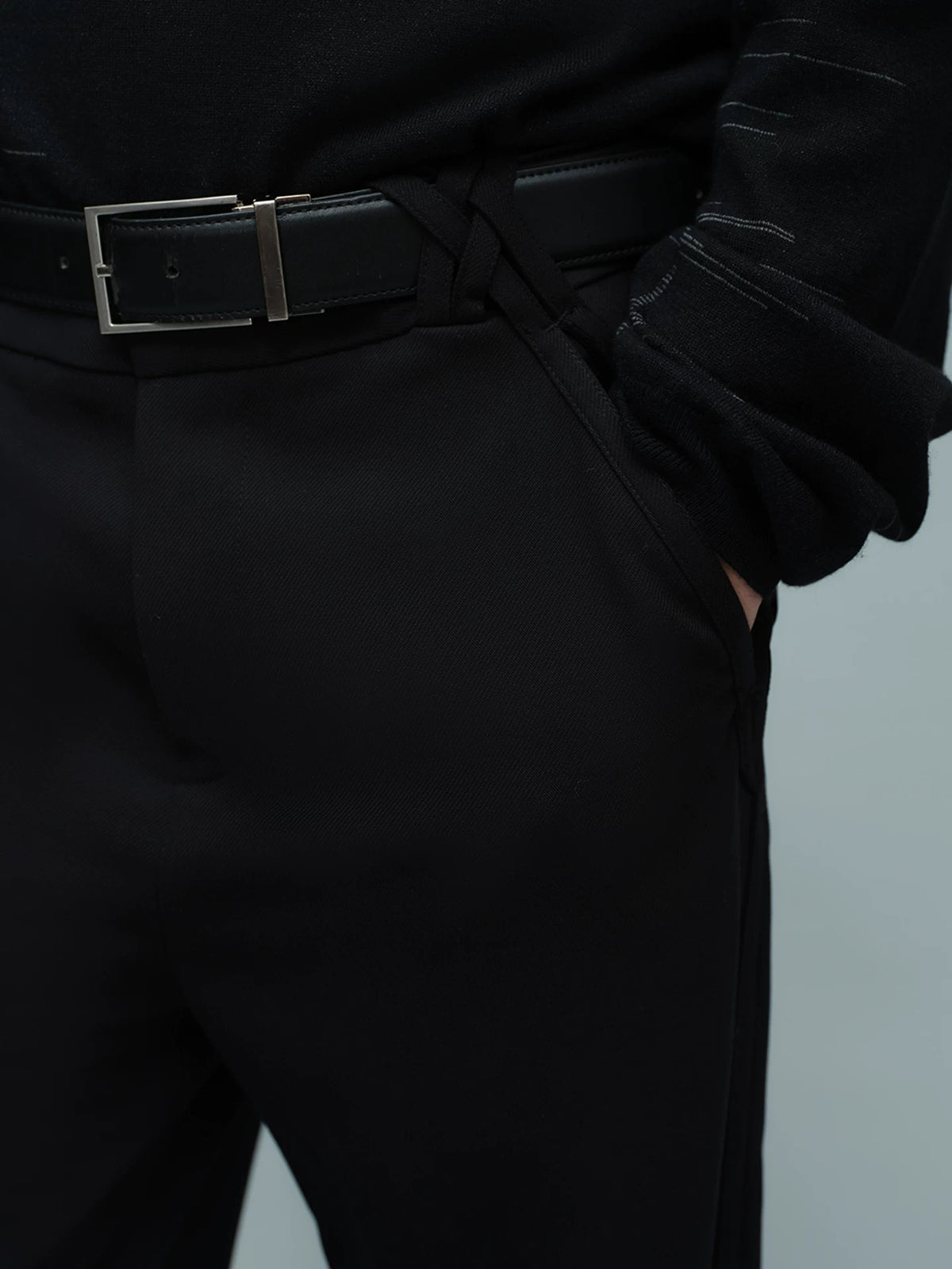 WOVEN WAIST STRAIGHT TROUSERS ブラック