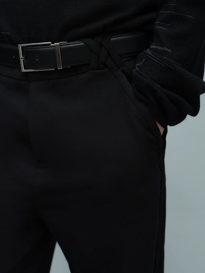 WOVEN WAIST STRAIGHT TROUSERS ブラック