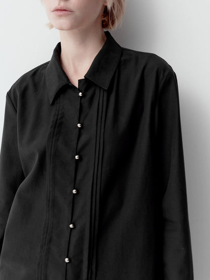 PLEATED LINEN BUTTON-UP SHIRT