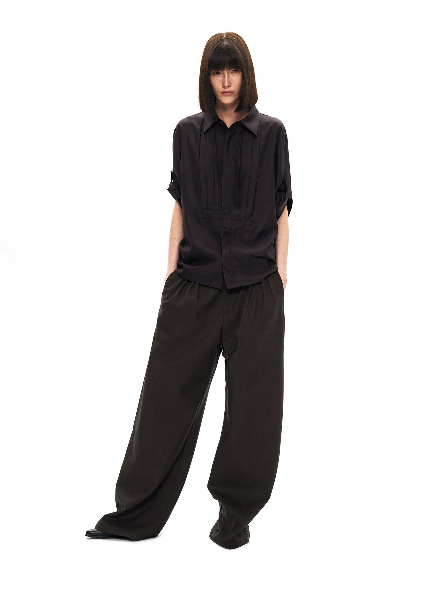 GLOSSY SILK PLEAT SHIRT