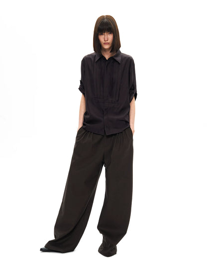 GLOSSY SILK PLEAT SHIRT