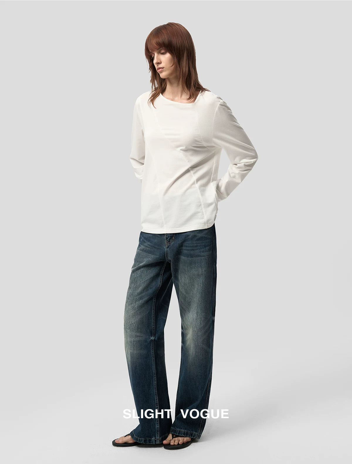 ASYMMETRIC NECK LINEN BLEND LONG SLEEVE TOP 6