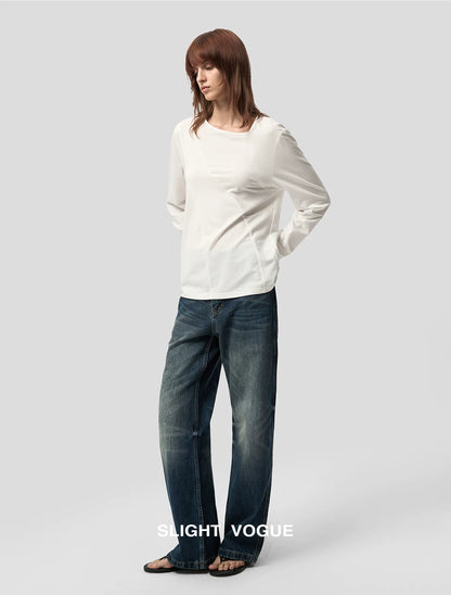 ASYMMETRIC NECK LINEN BLEND LONG SLEEVE TOP 6