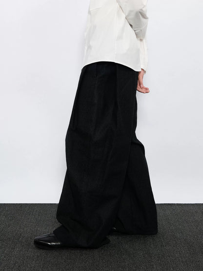 WIDE-WEAVE DENIM PANTS WITH PLEATS