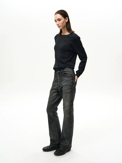 WAXED FLARE DENIM PANTS
