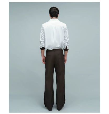 ASYMMETRIC WAIST BUTTON HEM TROUSERS ダークブラウン